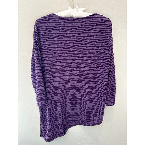 CHICO’S | Purple Knit Textured Stripes 3/4 Sleeve Asymmetrical Tunic Top | Large - Picture 5 of 8